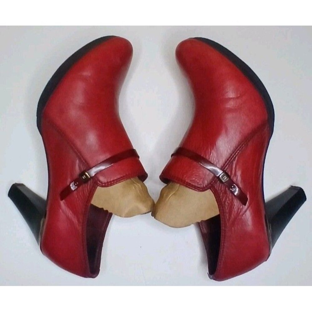 Hispanitas Sz 8 Red Leather Heeled Shootie Zip Platform Made In Spain